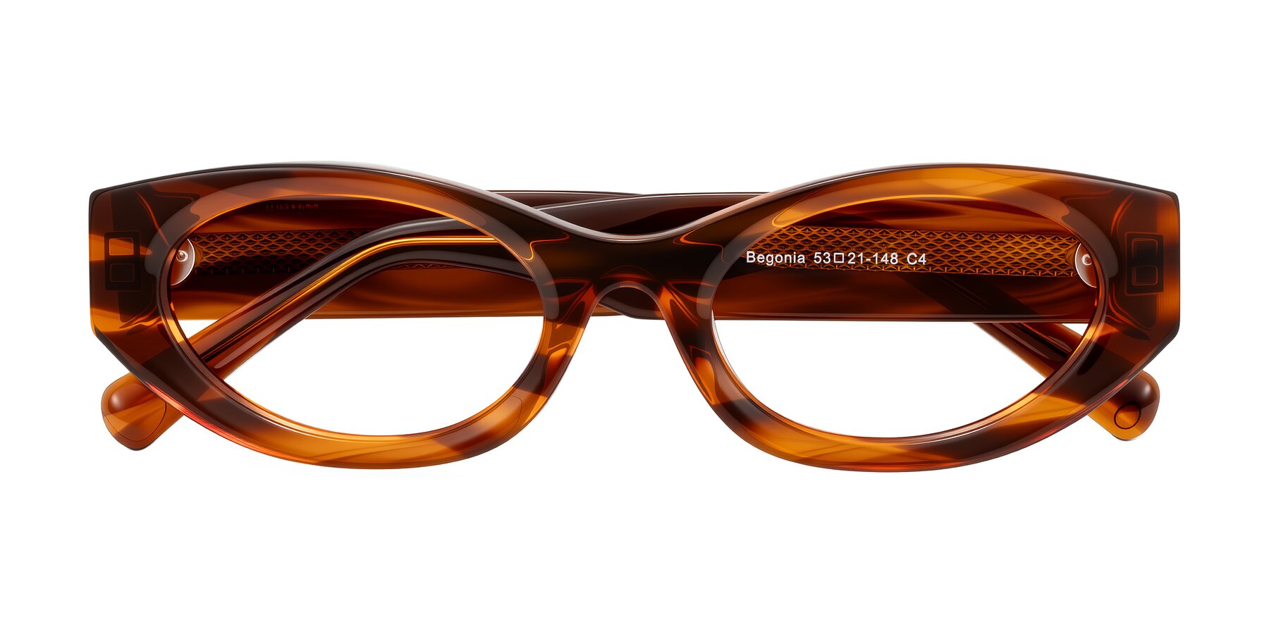 Folded Front of Begonia in Amber Striped with Clear Eyeglass Lenses
