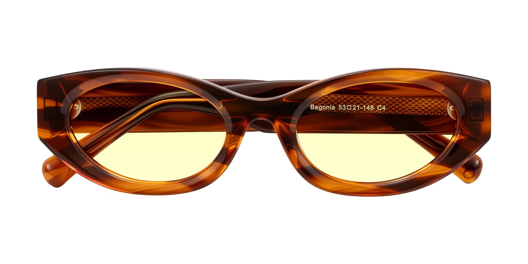 Folded Front of Begonia in Amber Striped with Light Yellow Tinted Lenses