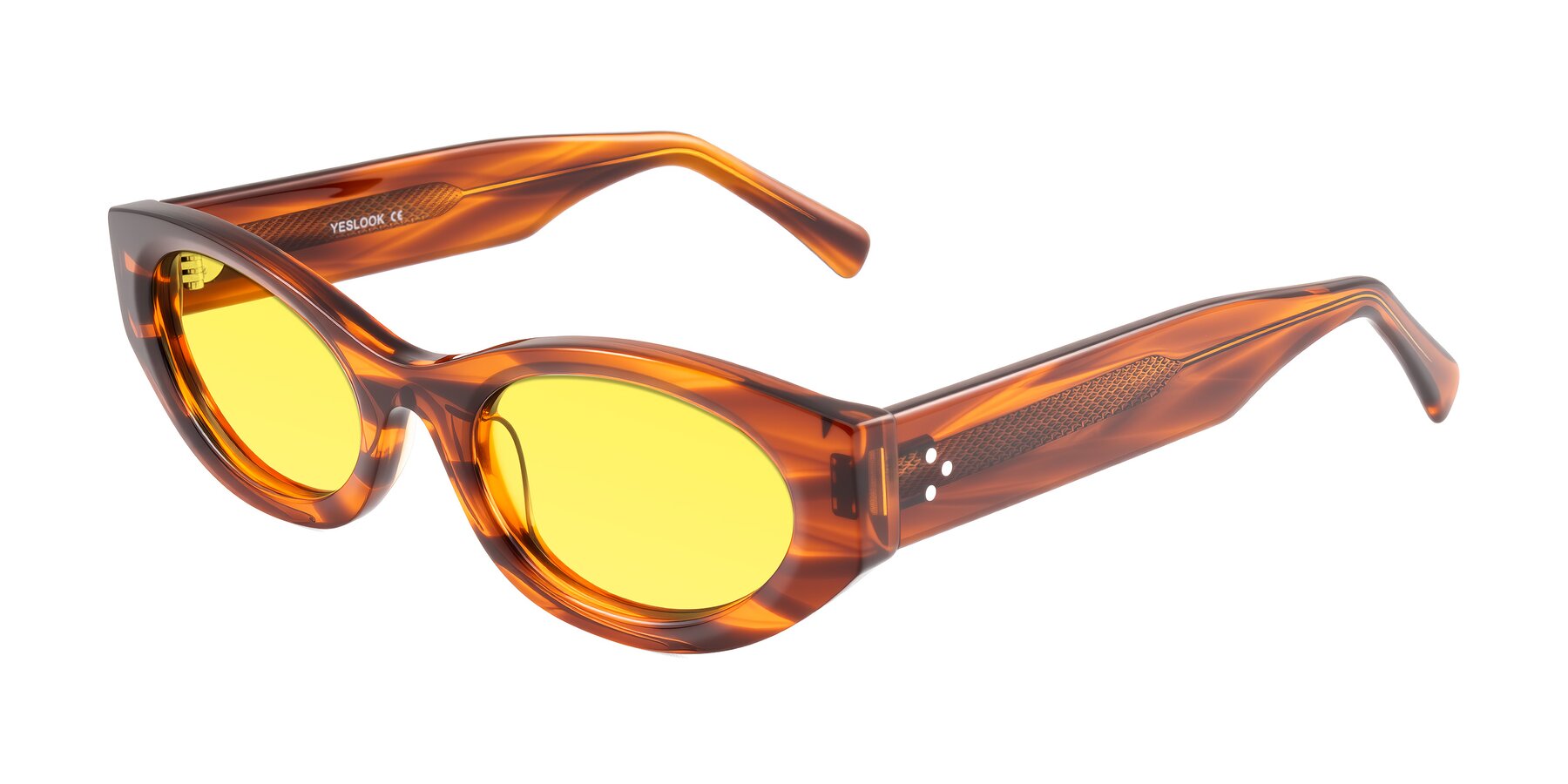 Angle of Begonia in Amber Striped with Medium Yellow Tinted Lenses