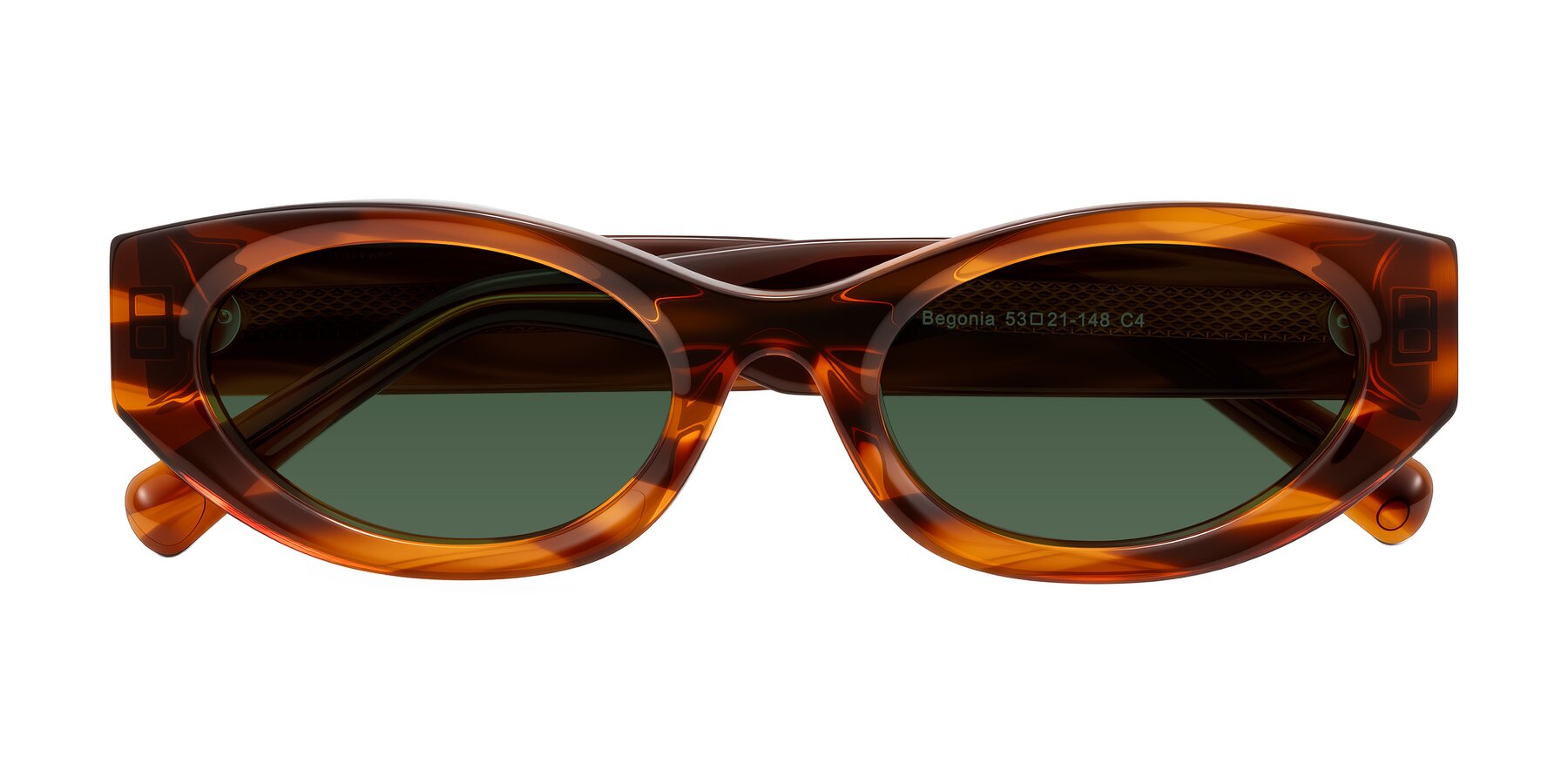 Folded Front of Begonia in Amber Striped with Green Tinted Lenses