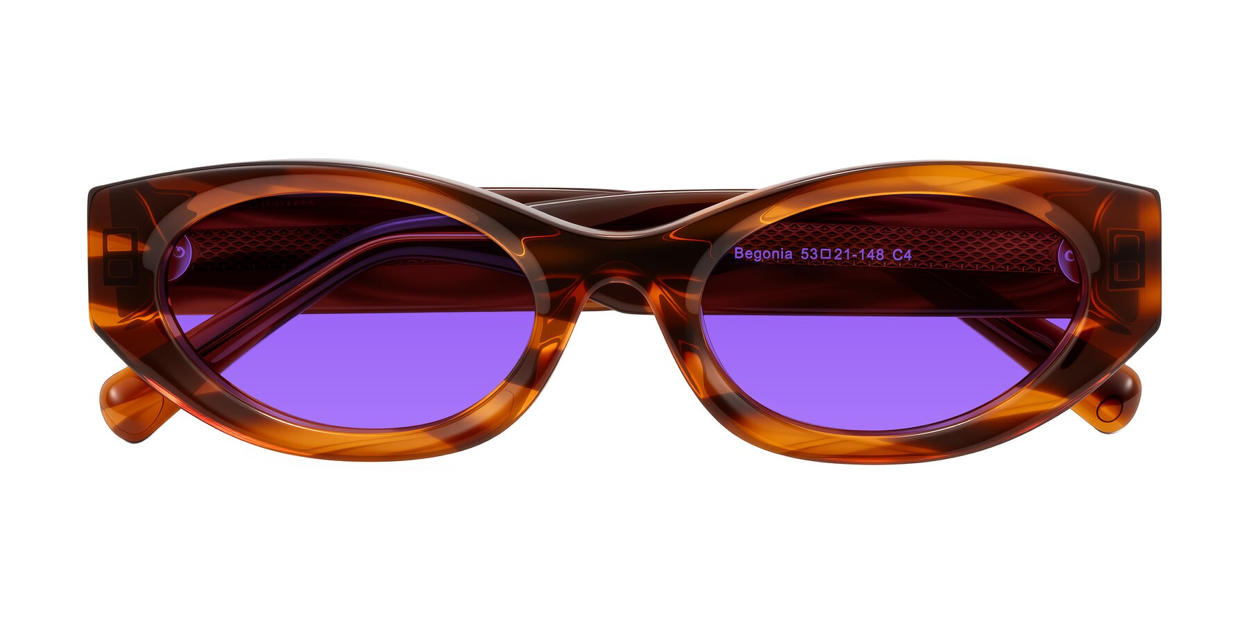 Folded Front of Begonia in Amber Striped with Purple Tinted Lenses