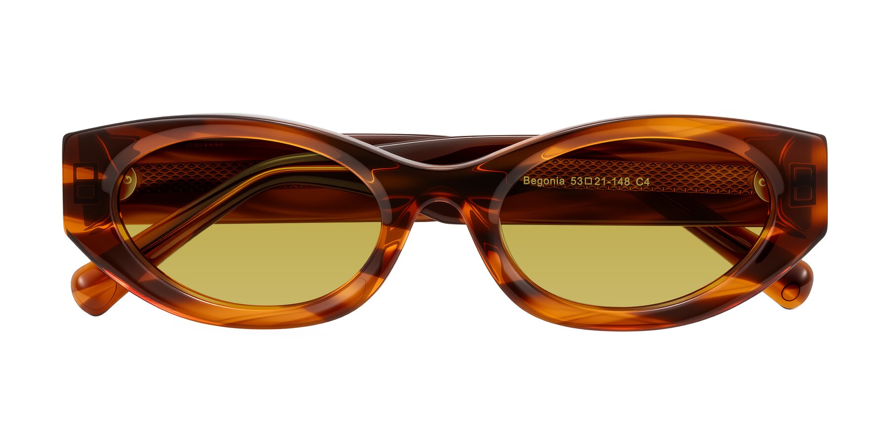 Folded Front of Begonia in Amber Striped with Champagne Tinted Lenses