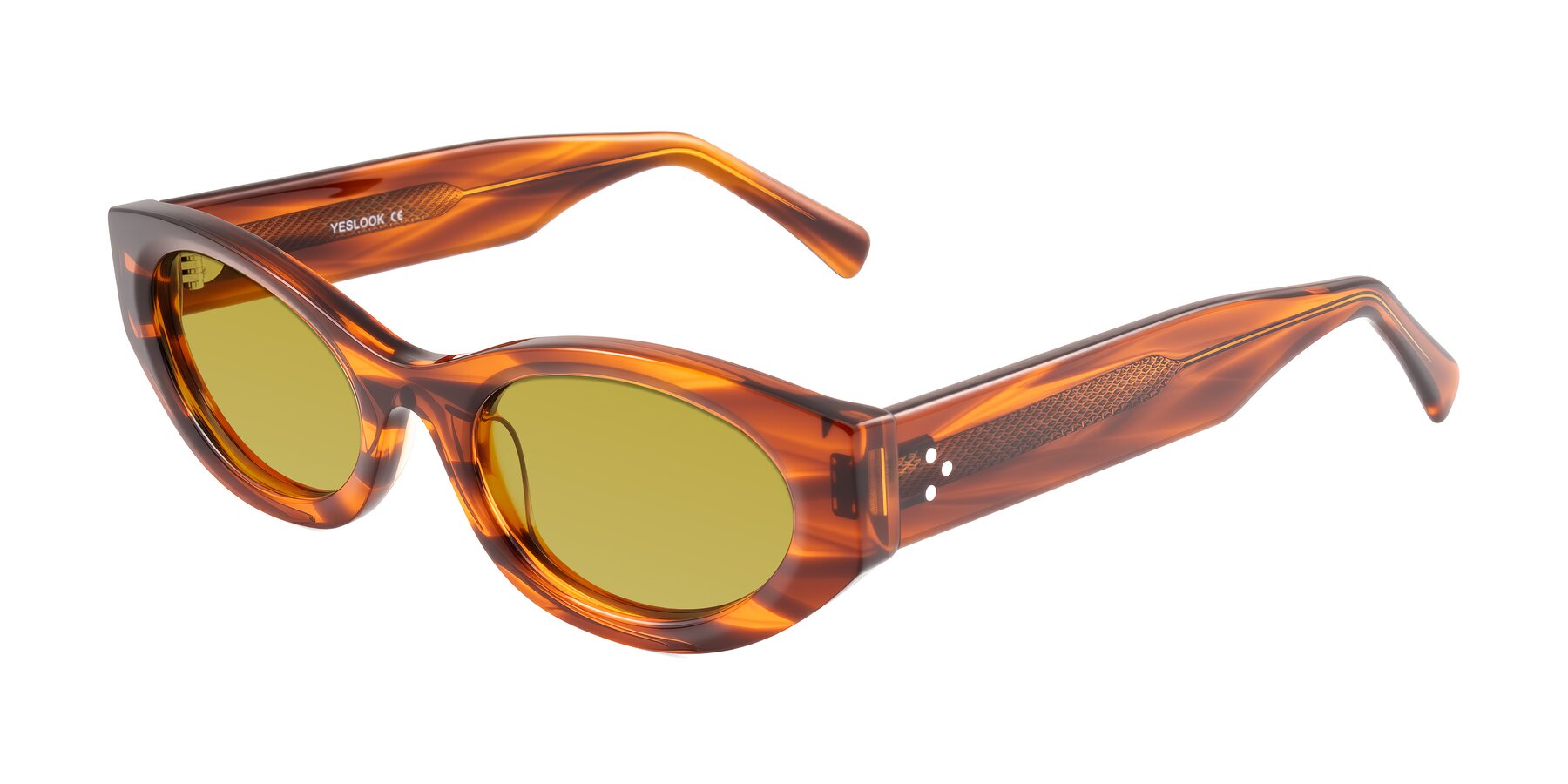 Angle of Begonia in Amber Striped with Champagne Tinted Lenses