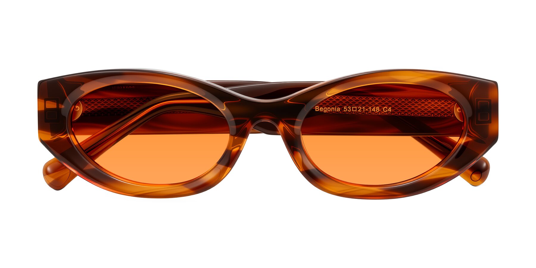 Folded Front of Begonia in Amber Striped with Orange Tinted Lenses