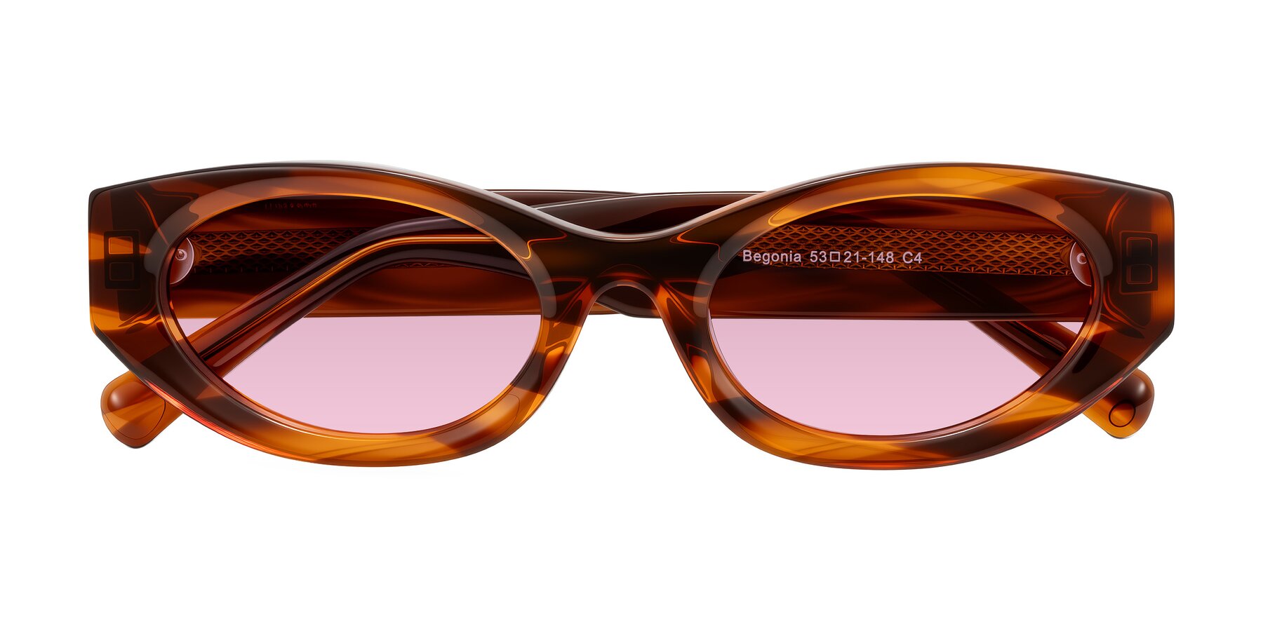 Folded Front of Begonia in Amber Striped with Light Wine Tinted Lenses