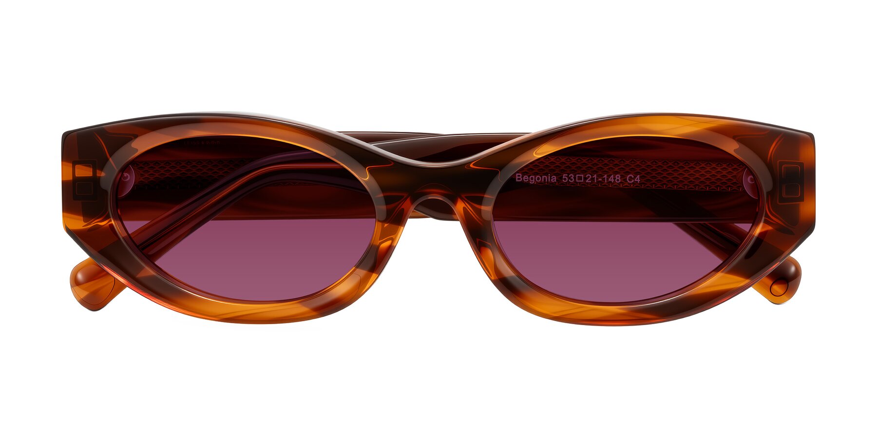 Folded Front of Begonia in Amber Striped with Wine Tinted Lenses