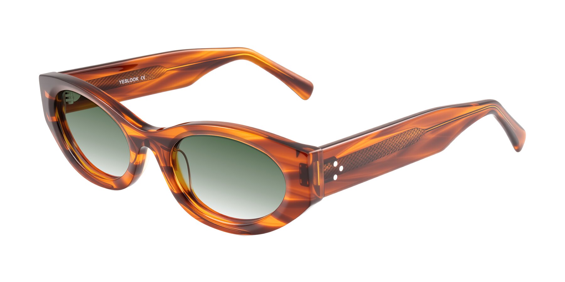 Angle of Begonia in Amber Striped with Green Gradient Lenses