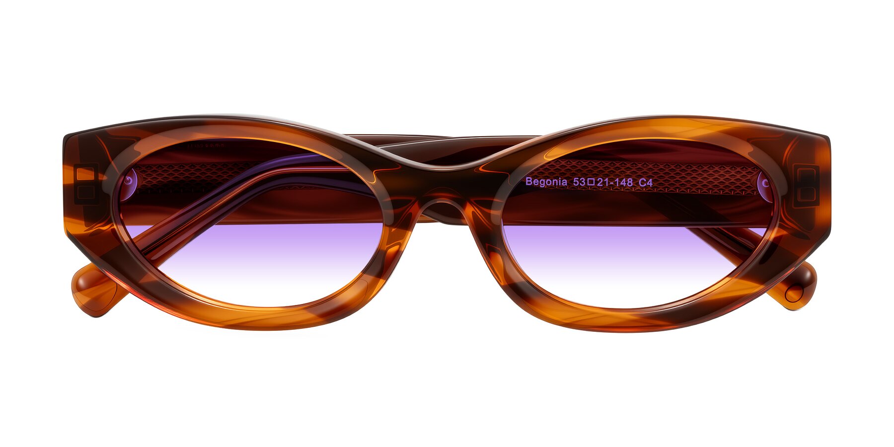 Folded Front of Begonia in Amber Striped with Purple Gradient Lenses