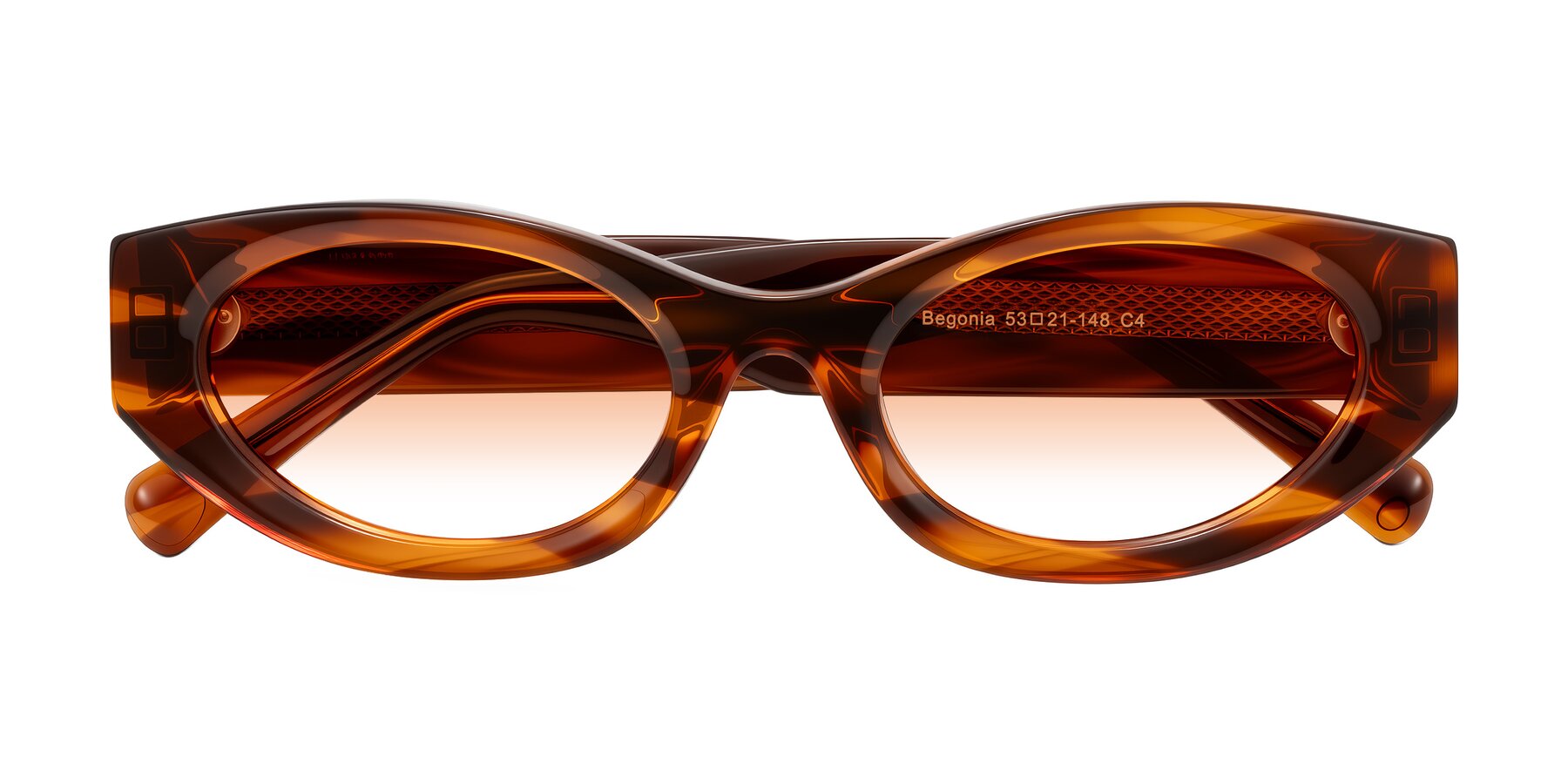 Folded Front of Begonia in Amber Striped with Orange Gradient Lenses
