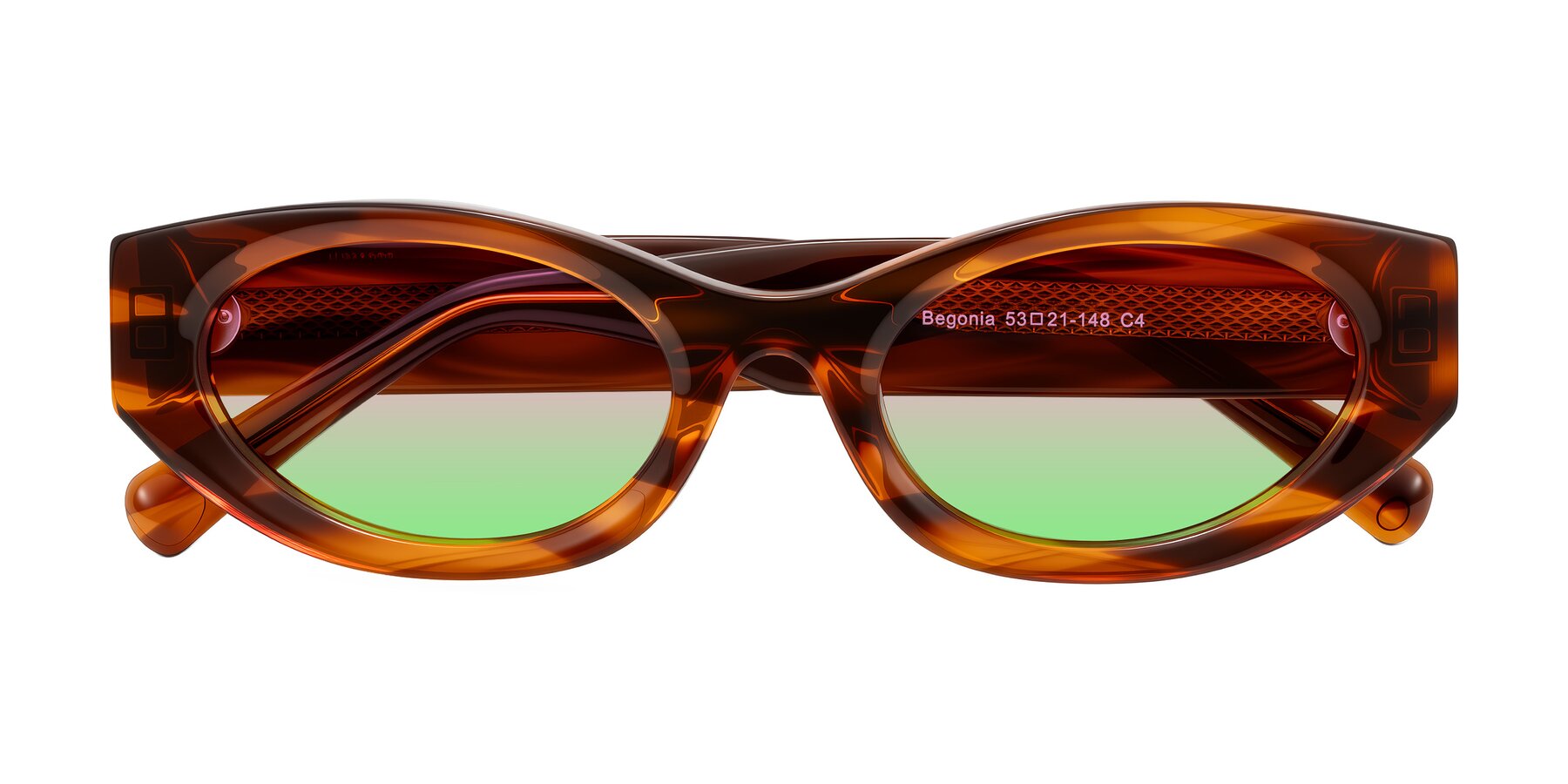 Folded Front of Begonia in Amber Striped with Pink / Green Gradient Lenses