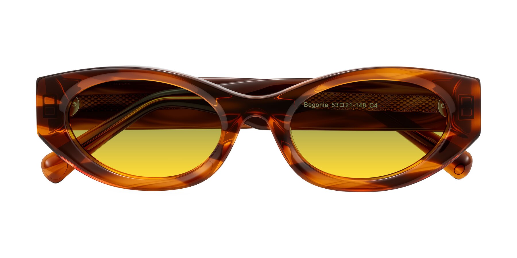 Folded Front of Begonia in Amber Striped with Green / Yellow Gradient Lenses