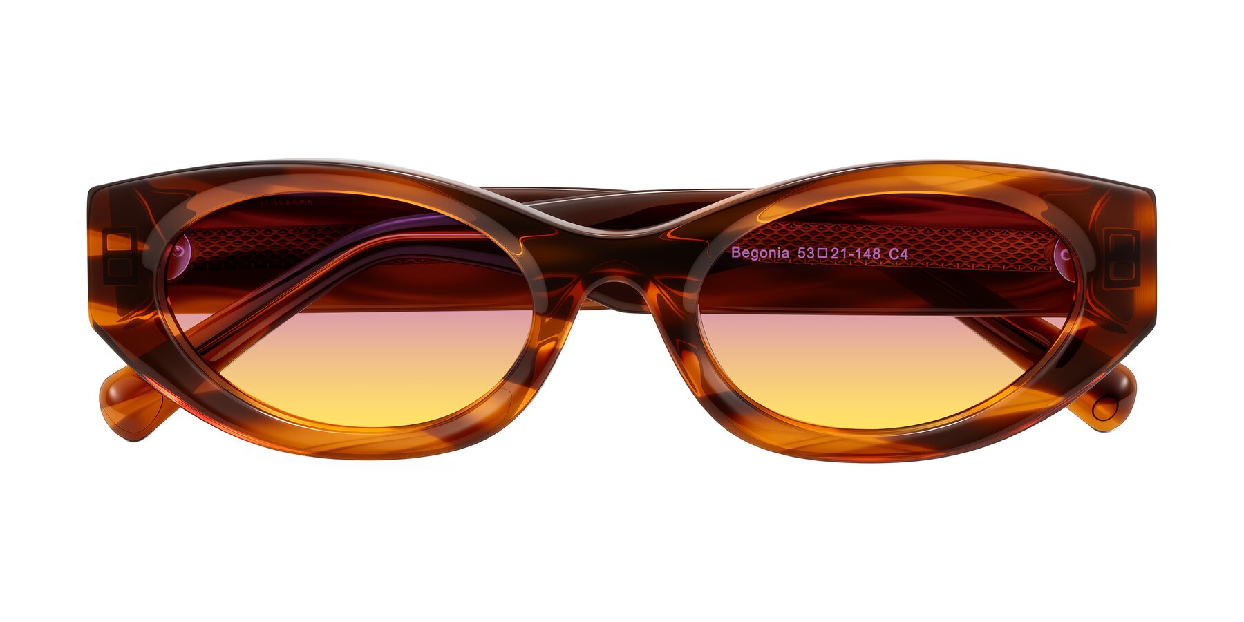 Folded Front of Begonia in Amber Striped with Purple / Yellow Gradient Lenses