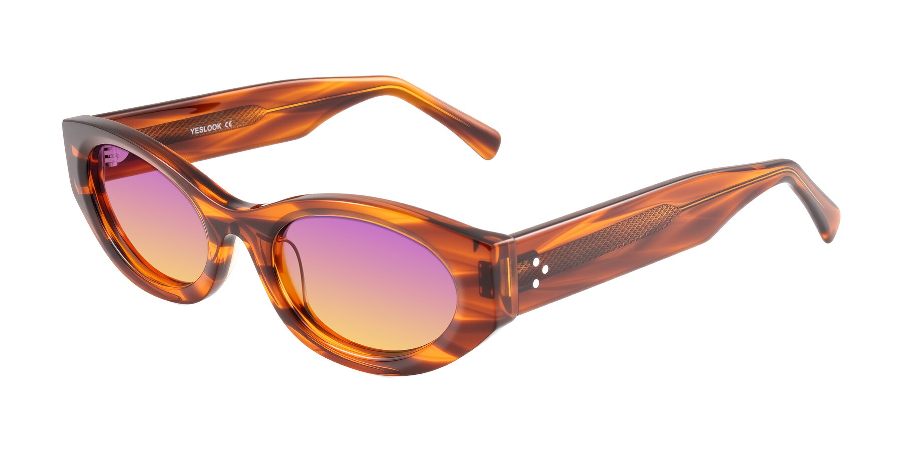 Angle of Begonia in Amber Striped with Purple / Yellow Gradient Lenses