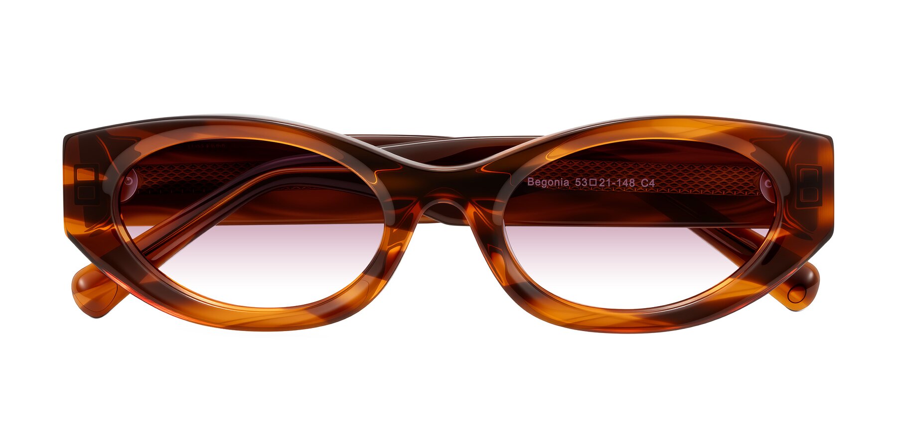 Folded Front of Begonia in Amber Striped with Wine Gradient Lenses