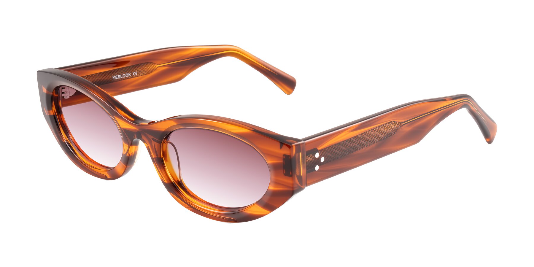 Angle of Begonia in Amber Striped with Garnet Gradient Lenses