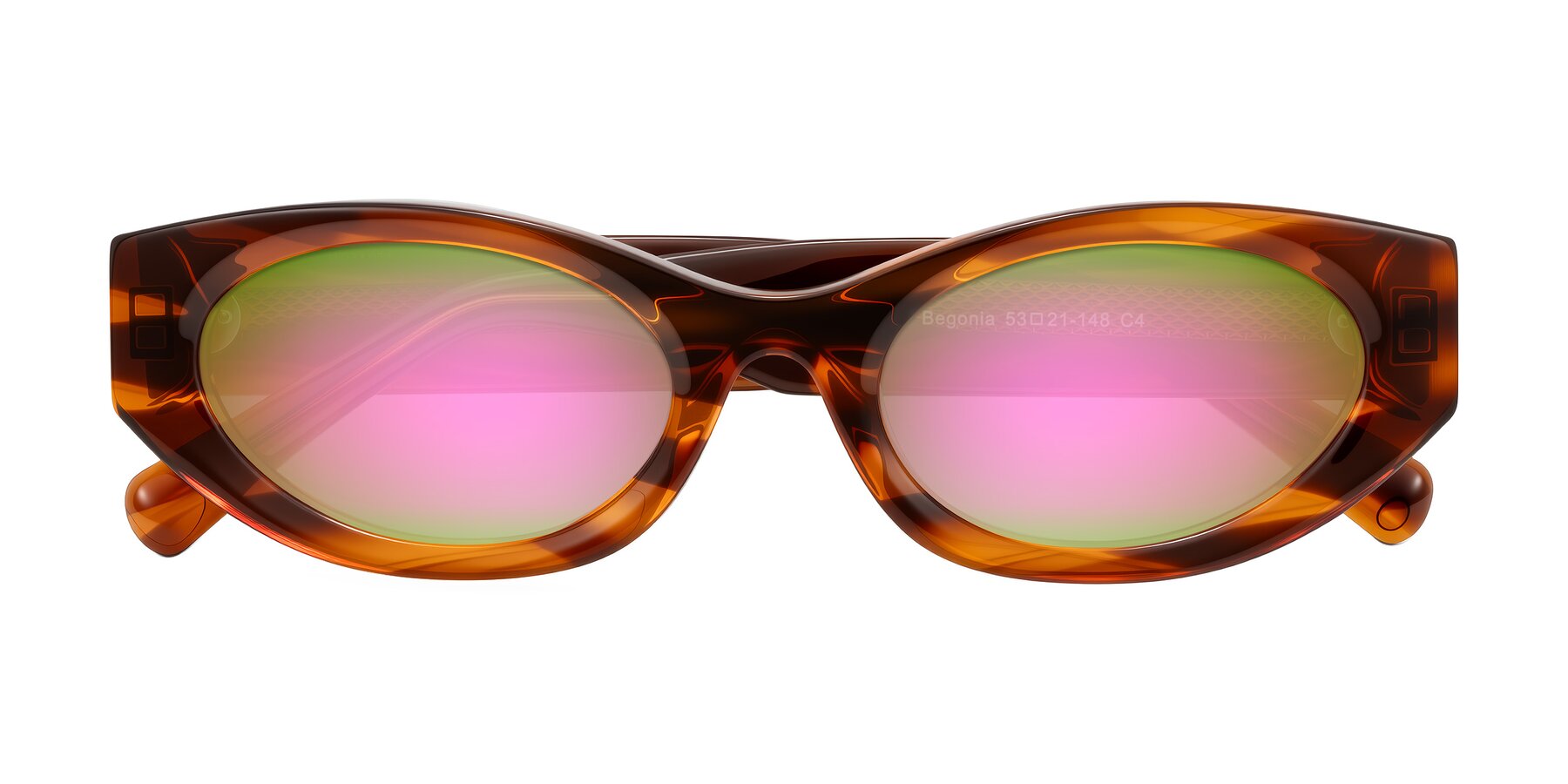 Folded Front of Begonia in Amber Striped with Pink Mirrored Lenses