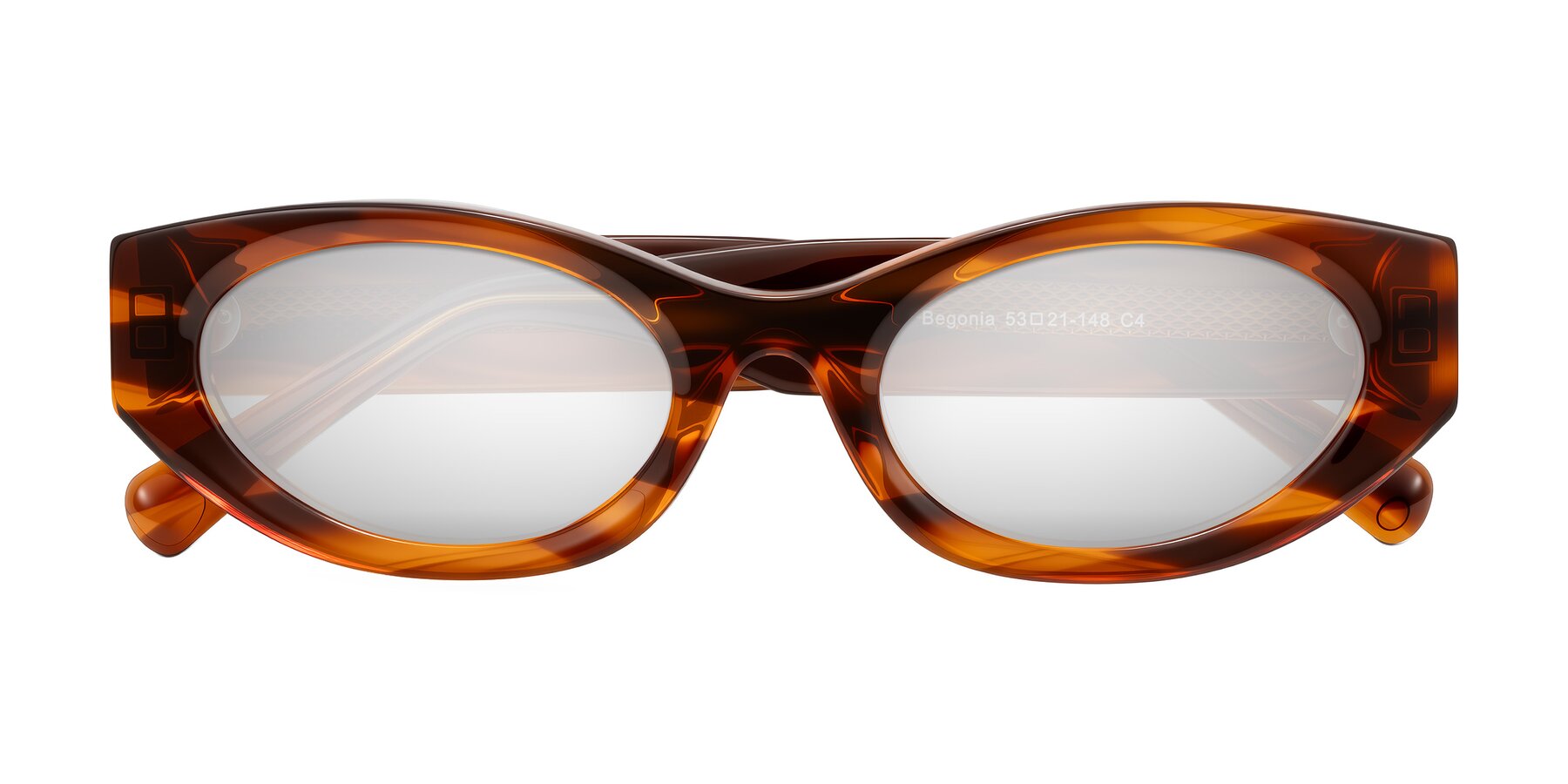 Folded Front of Begonia in Amber Striped with Silver Mirrored Lenses