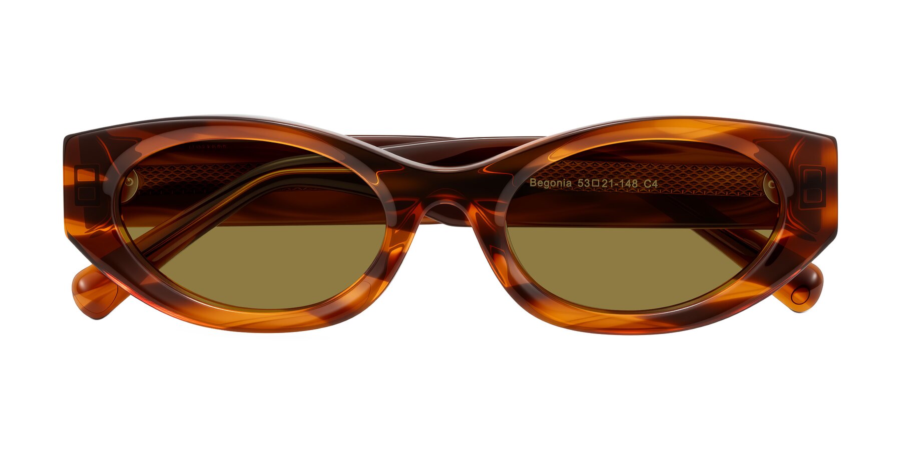 Folded Front of Begonia in Amber Striped with Brown Polarized Lenses