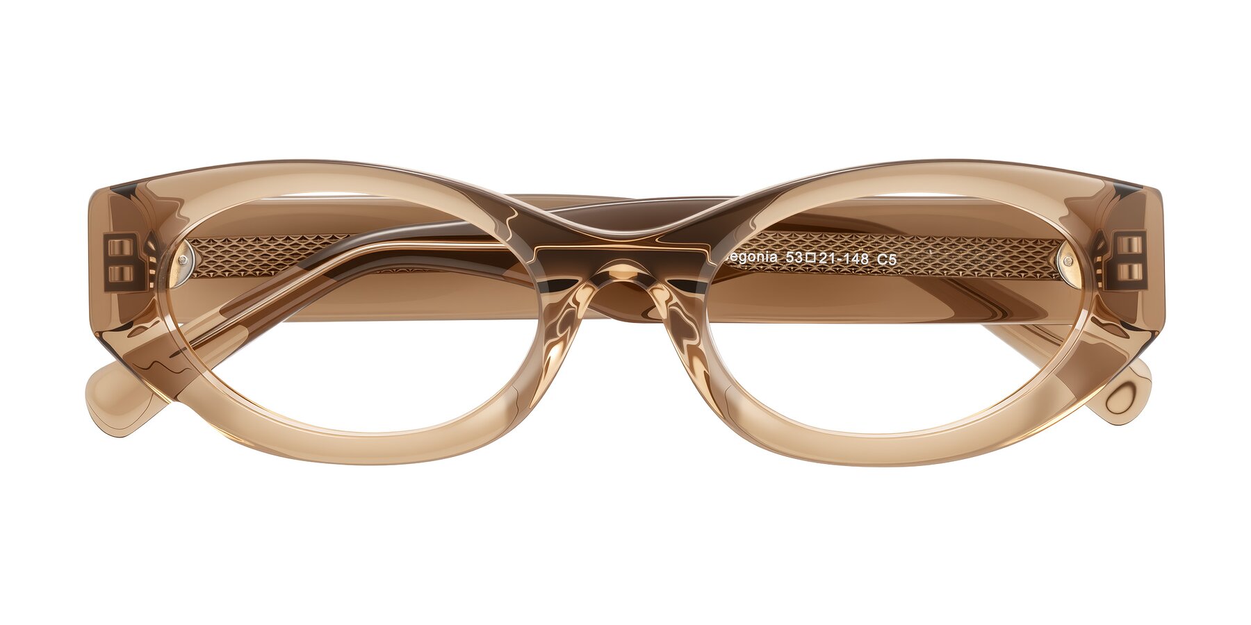 Folded Front of Begonia in Light Brown with Clear Eyeglass Lenses