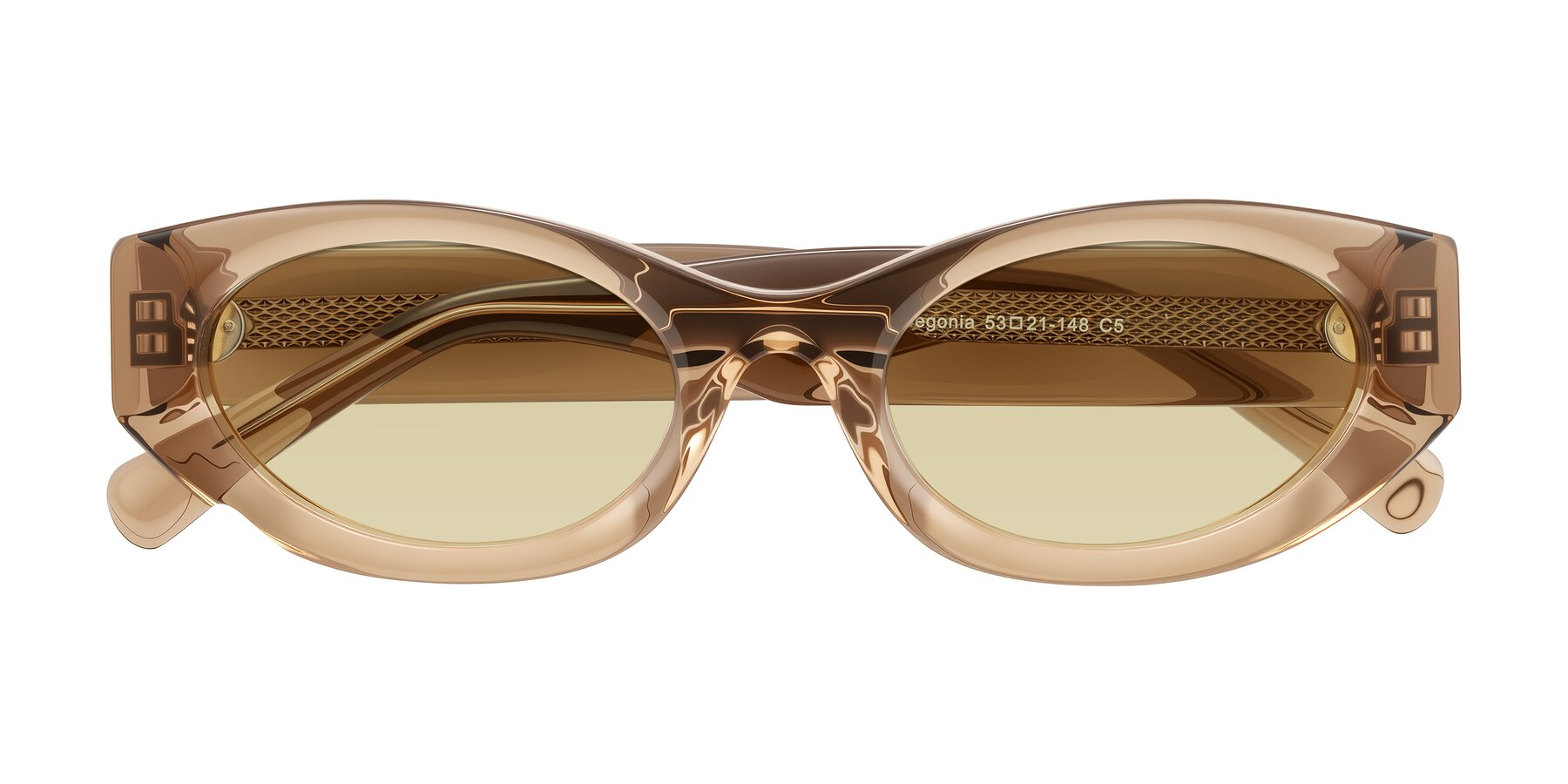 Folded Front of Begonia in Light Brown with Light Champagne Tinted Lenses