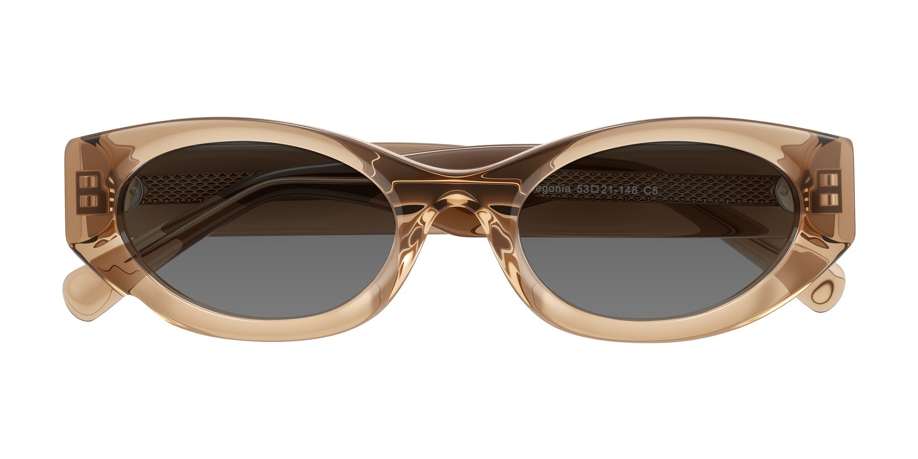 Folded Front of Begonia in Light Brown with Medium Gray Tinted Lenses