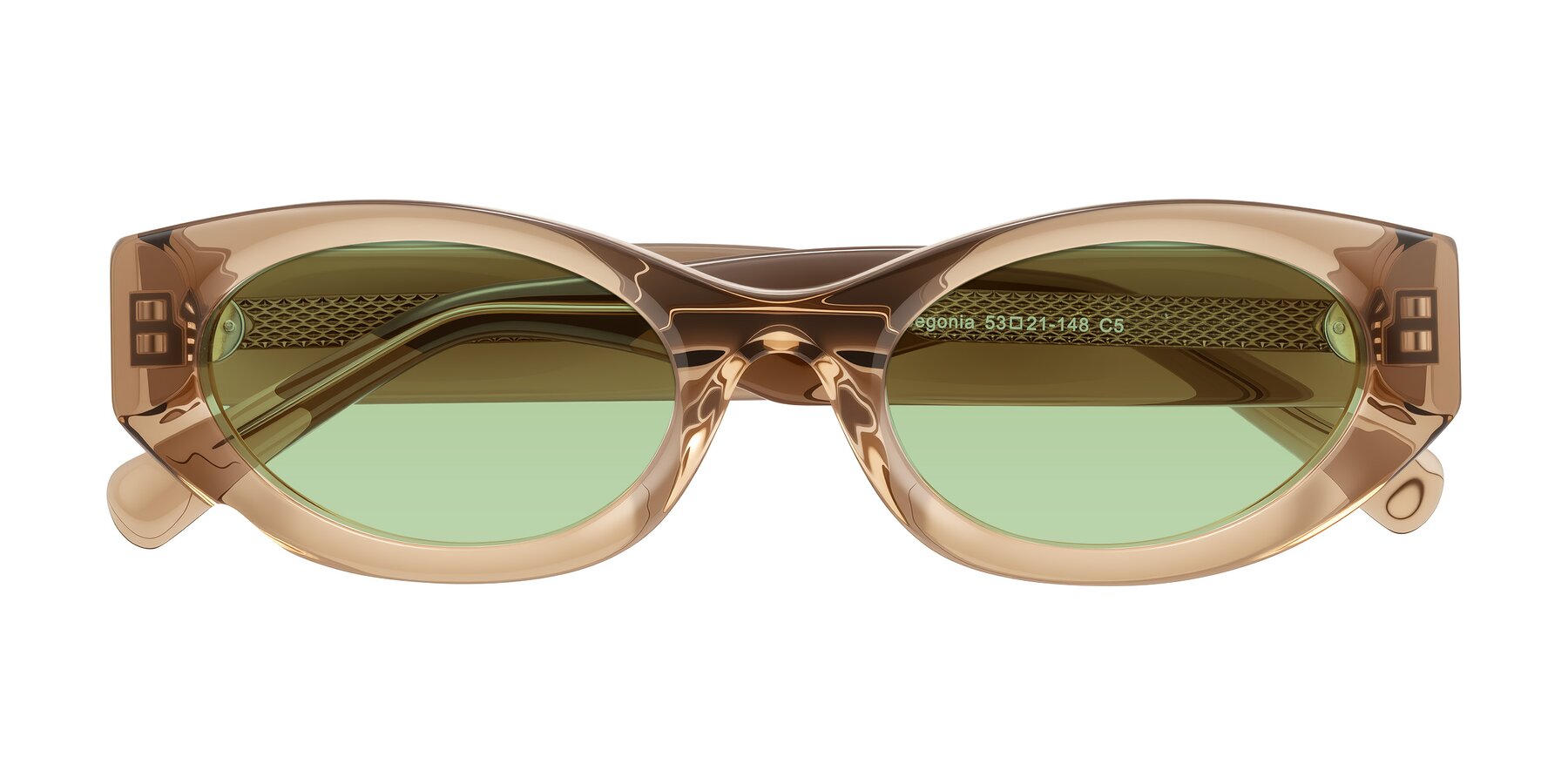 Folded Front of Begonia in Light Brown with Medium Green Tinted Lenses