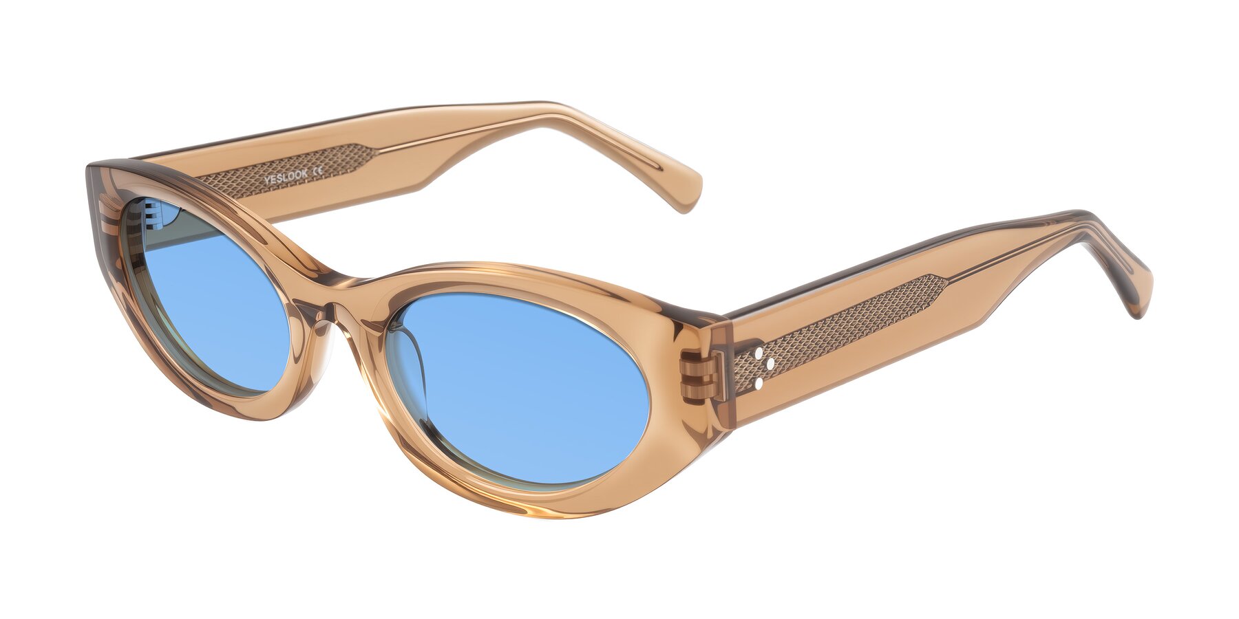 Angle of Begonia in Light Brown with Medium Blue Tinted Lenses