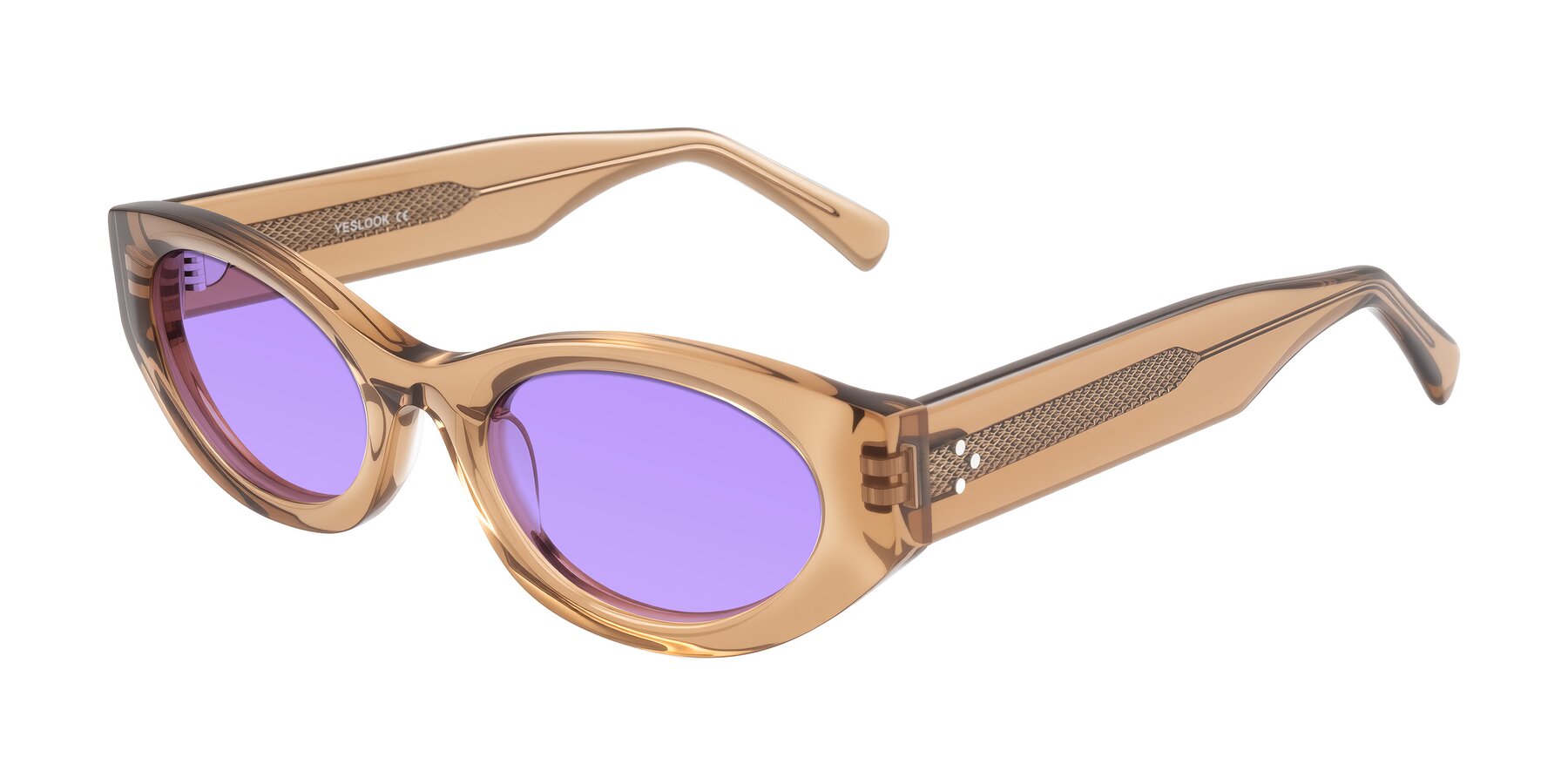 Angle of Begonia in Light Brown with Medium Purple Tinted Lenses