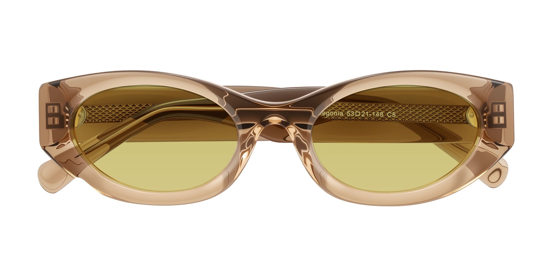 Folded Front of Begonia in Light Brown with Medium Champagne Tinted Lenses