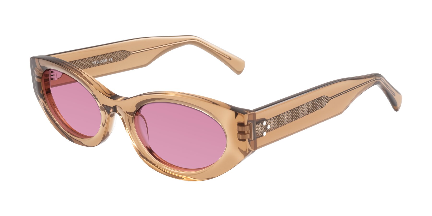 Angle of Begonia in Light Brown with Medium Wine Tinted Lenses