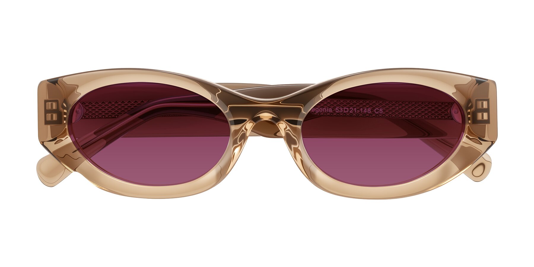 Folded Front of Begonia in Light Brown with Wine Tinted Lenses