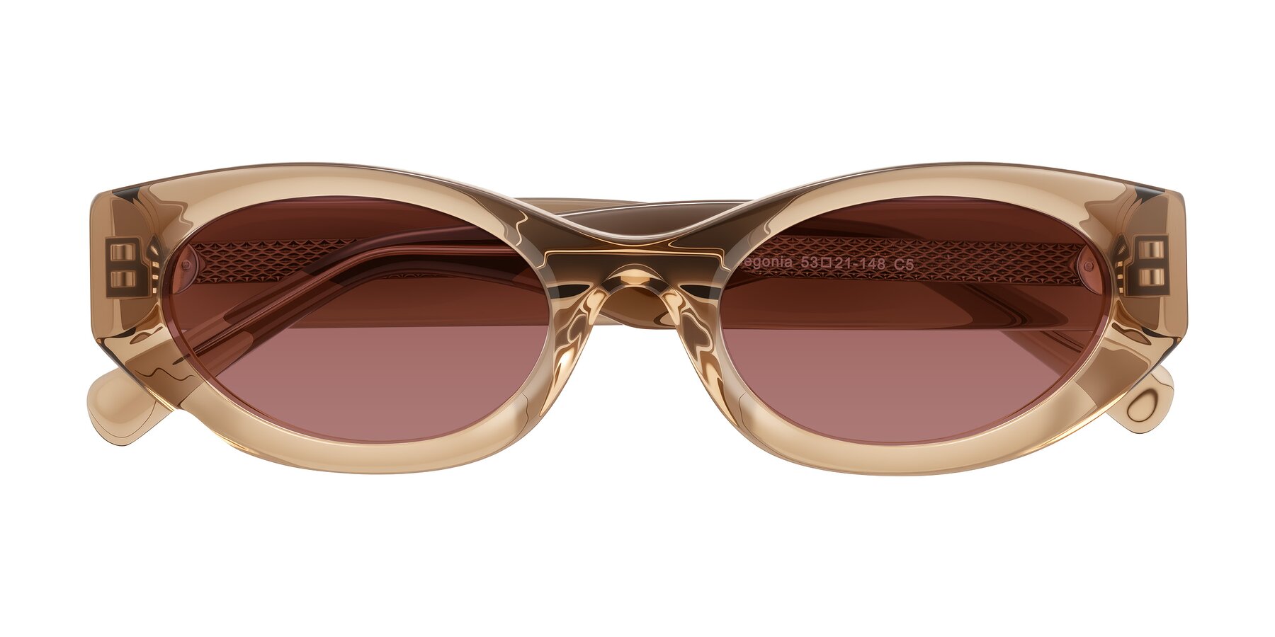 Folded Front of Begonia in Light Brown with Garnet Tinted Lenses