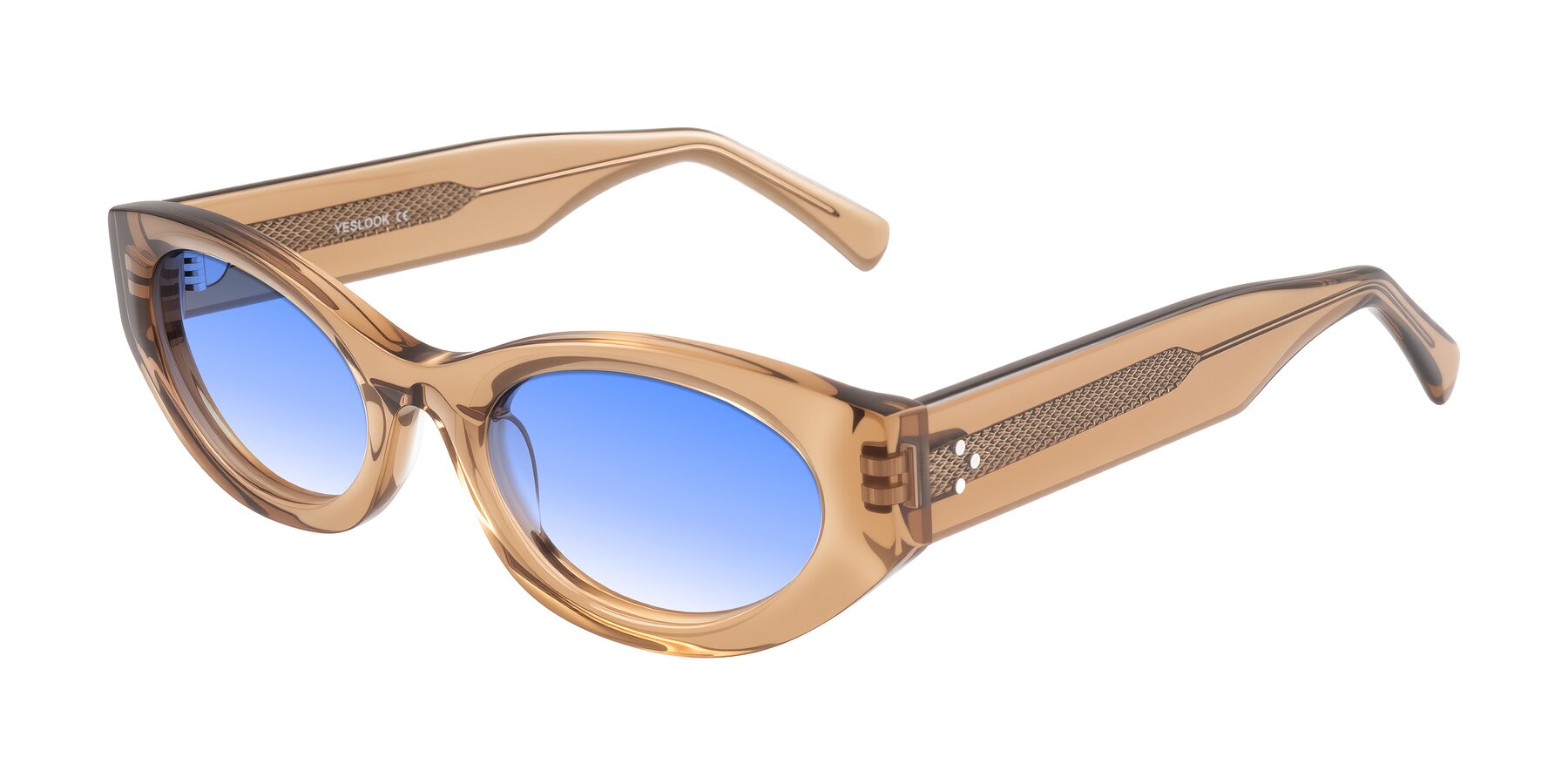 Angle of Begonia in Light Brown with Blue Gradient Lenses