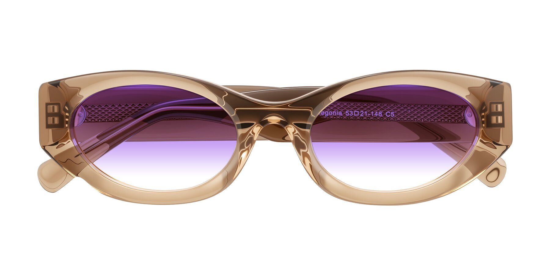 Folded Front of Begonia in Light Brown with Purple Gradient Lenses