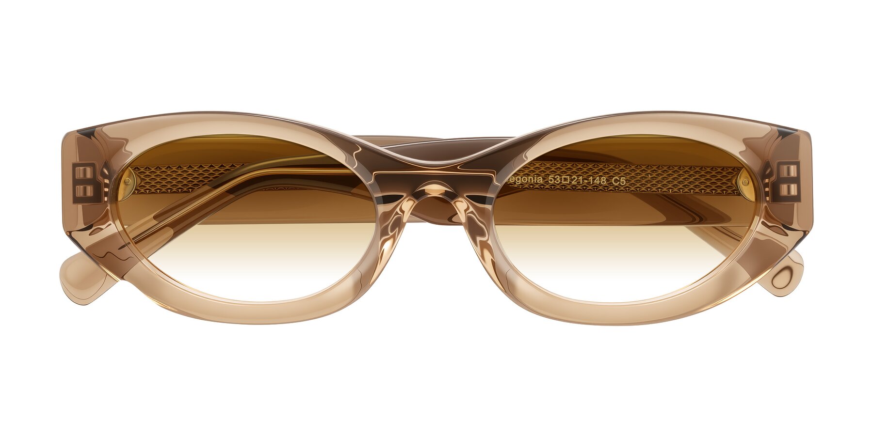 Folded Front of Begonia in Light Brown with Champagne Gradient Lenses