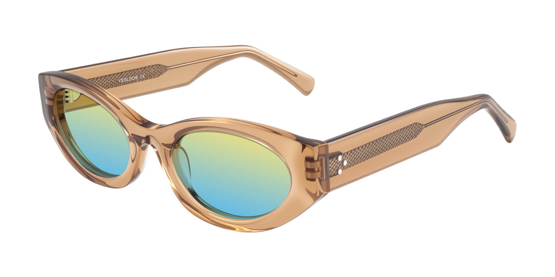 Angle of Begonia in Light Brown with Yellow / Blue Gradient Lenses