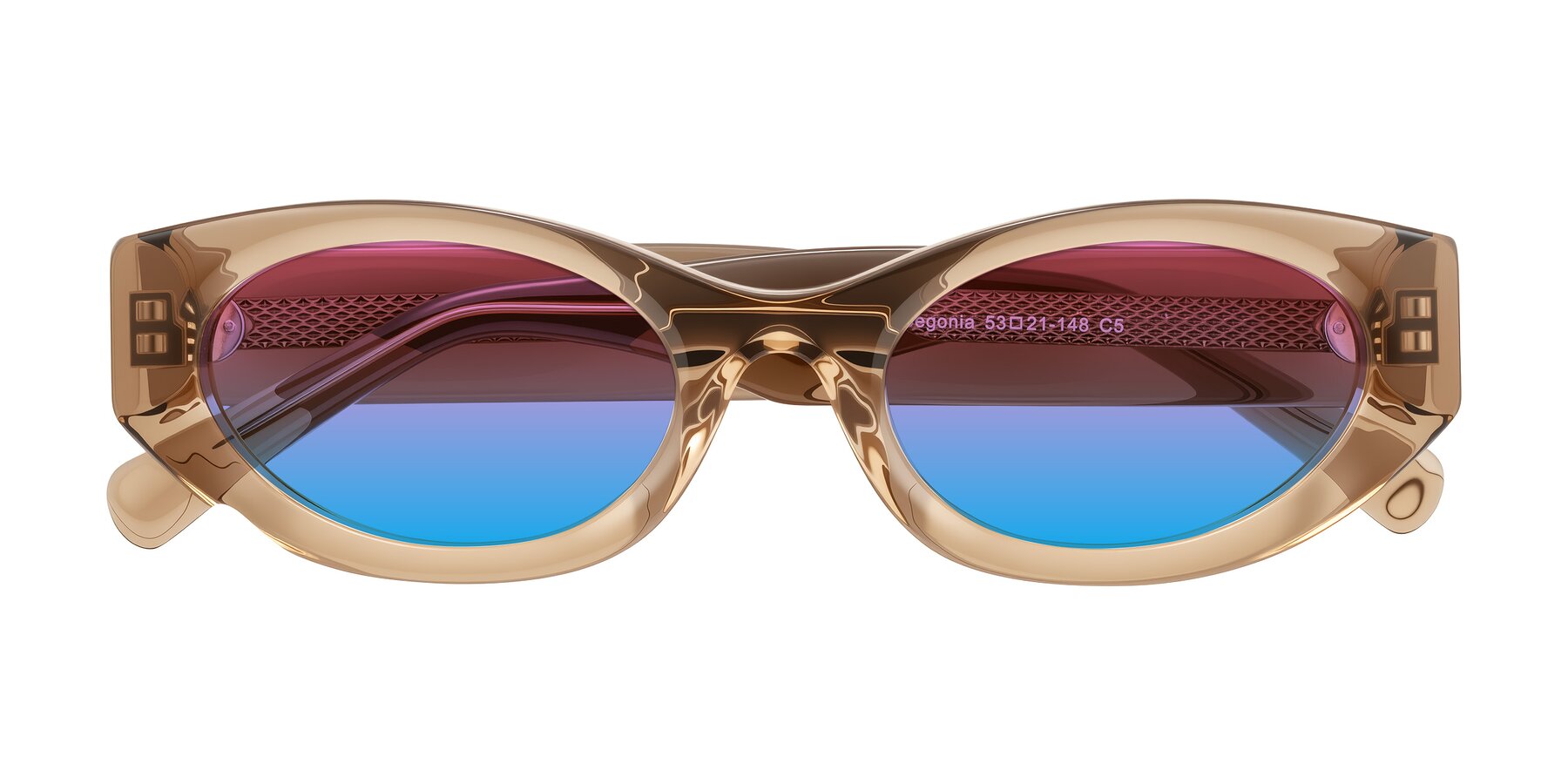 Folded Front of Begonia in Light Brown with Pink / Blue Gradient Lenses