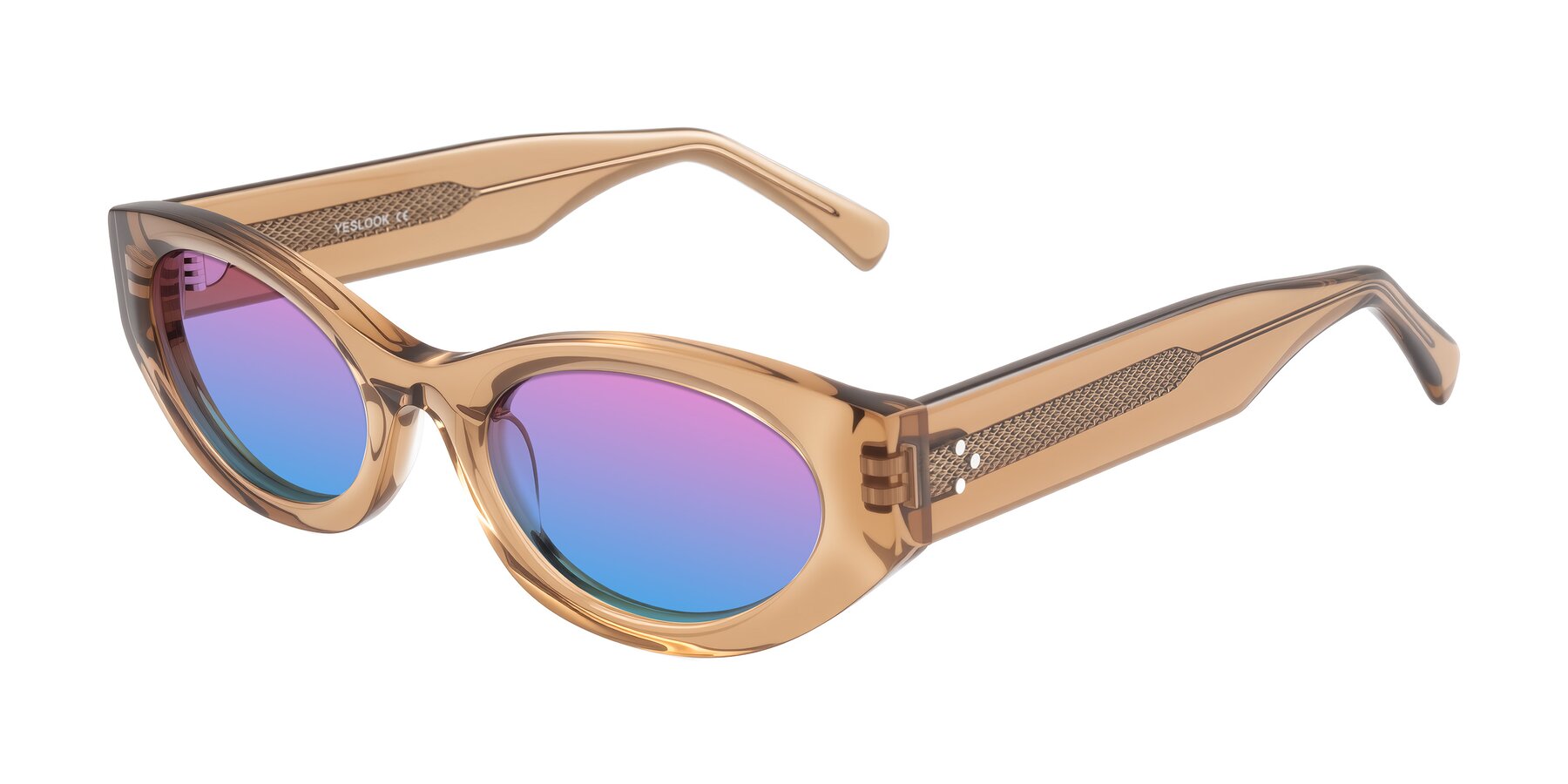 Angle of Begonia in Light Brown with Pink / Blue Gradient Lenses