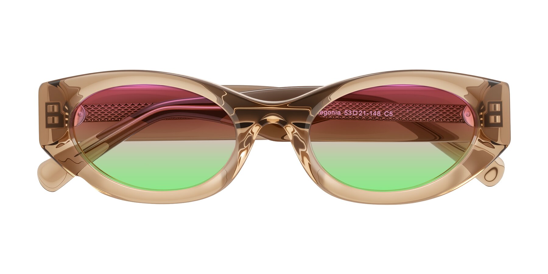 Folded Front of Begonia in Light Brown with Pink / Green Gradient Lenses