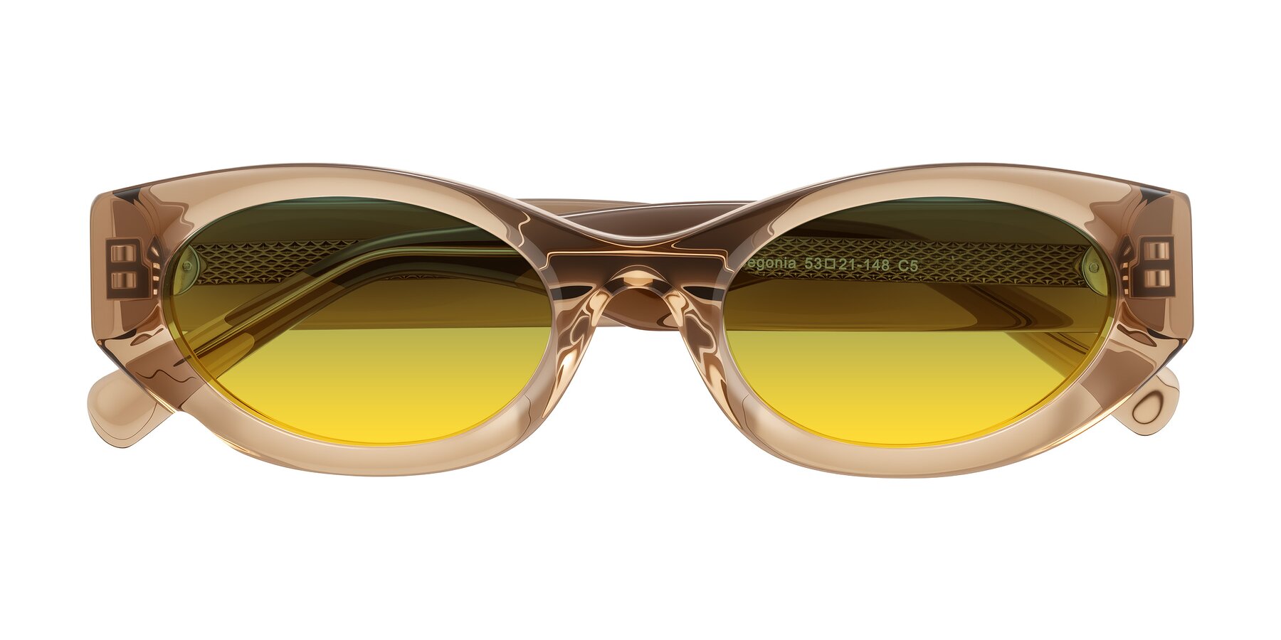 Folded Front of Begonia in Light Brown with Green / Yellow Gradient Lenses