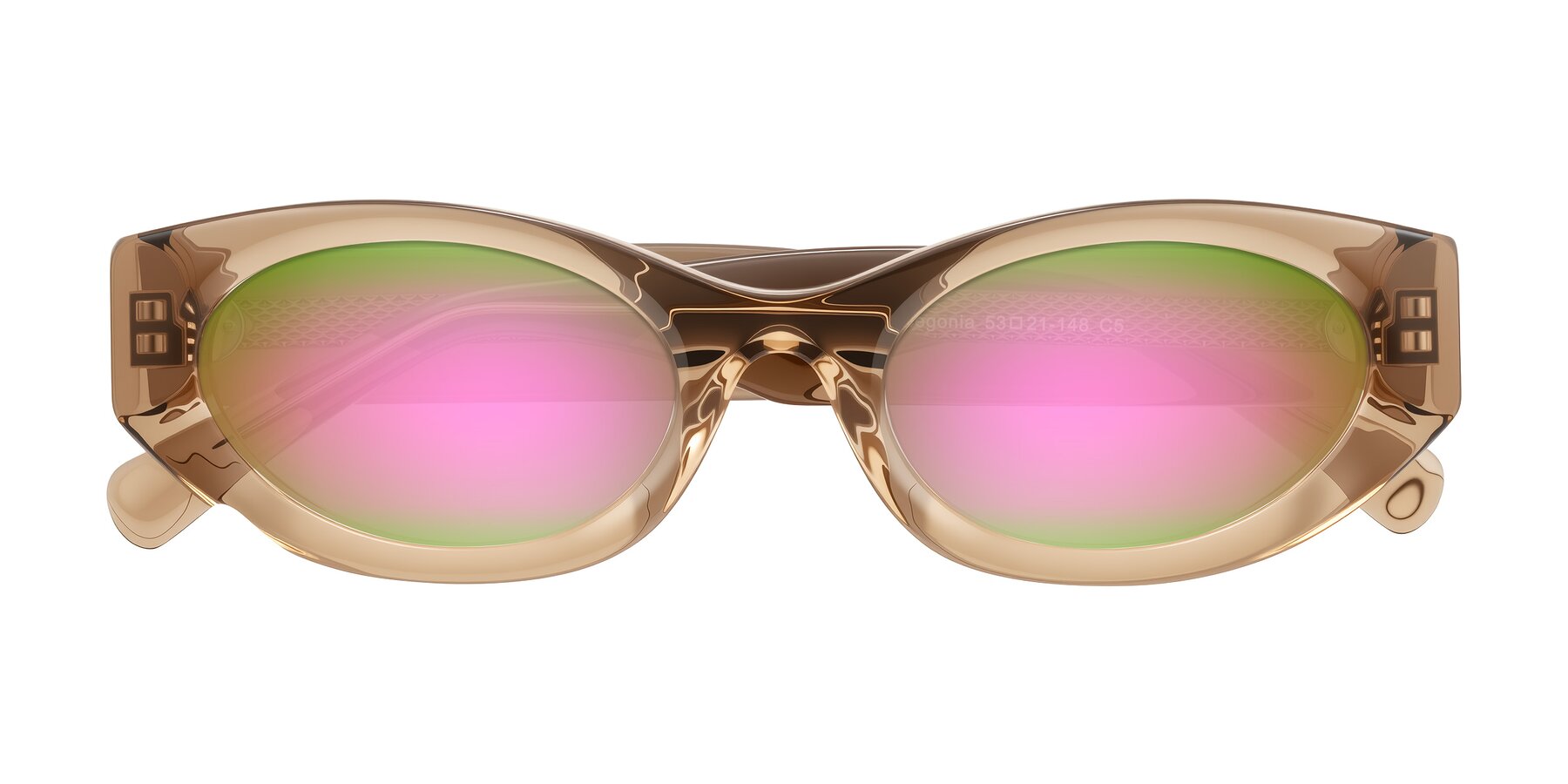 Folded Front of Begonia in Light Brown with Pink Mirrored Lenses