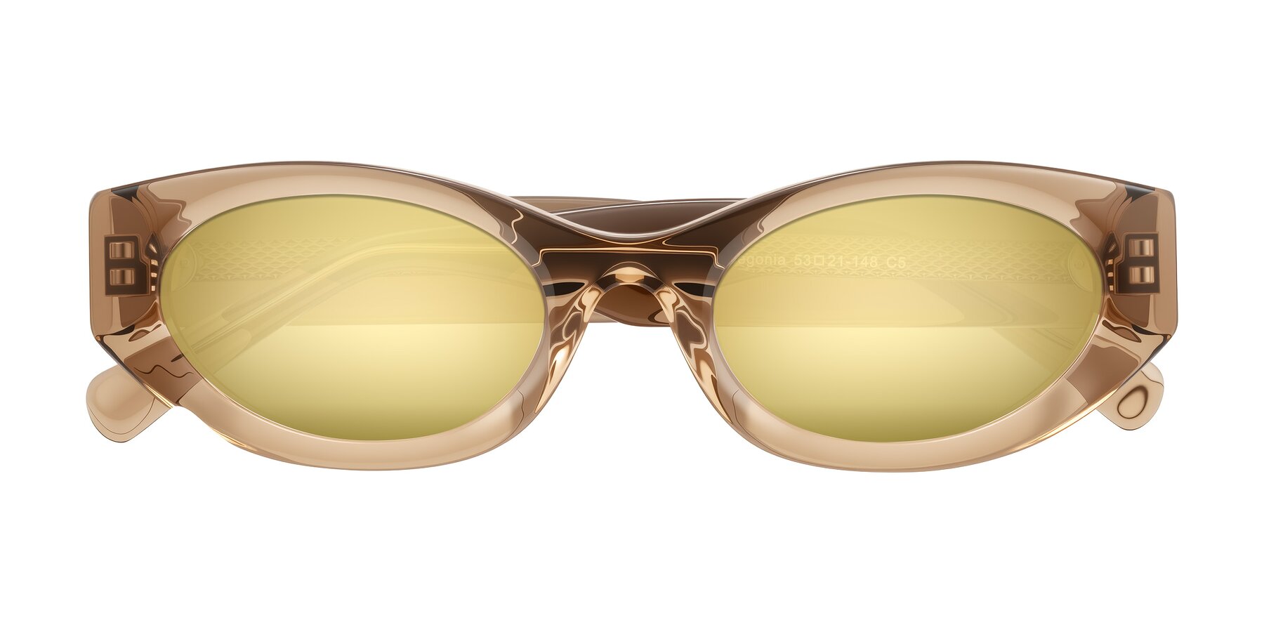 Folded Front of Begonia in Light Brown with Gold Mirrored Lenses