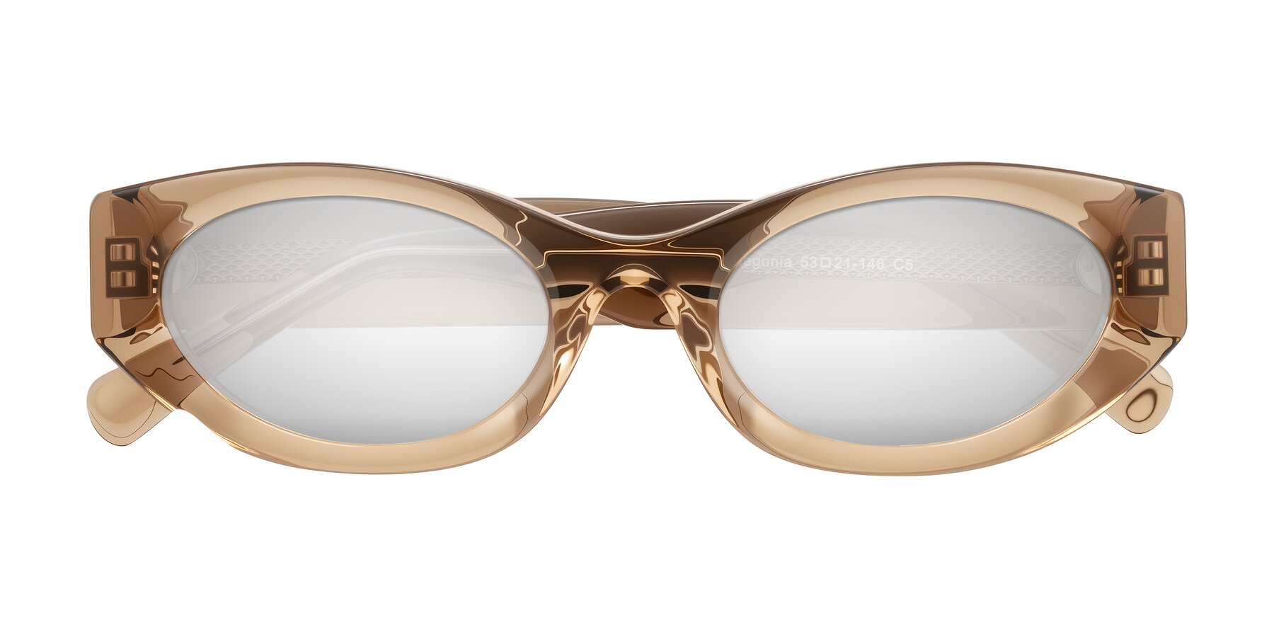 Folded Front of Begonia in Light Brown with Silver Mirrored Lenses