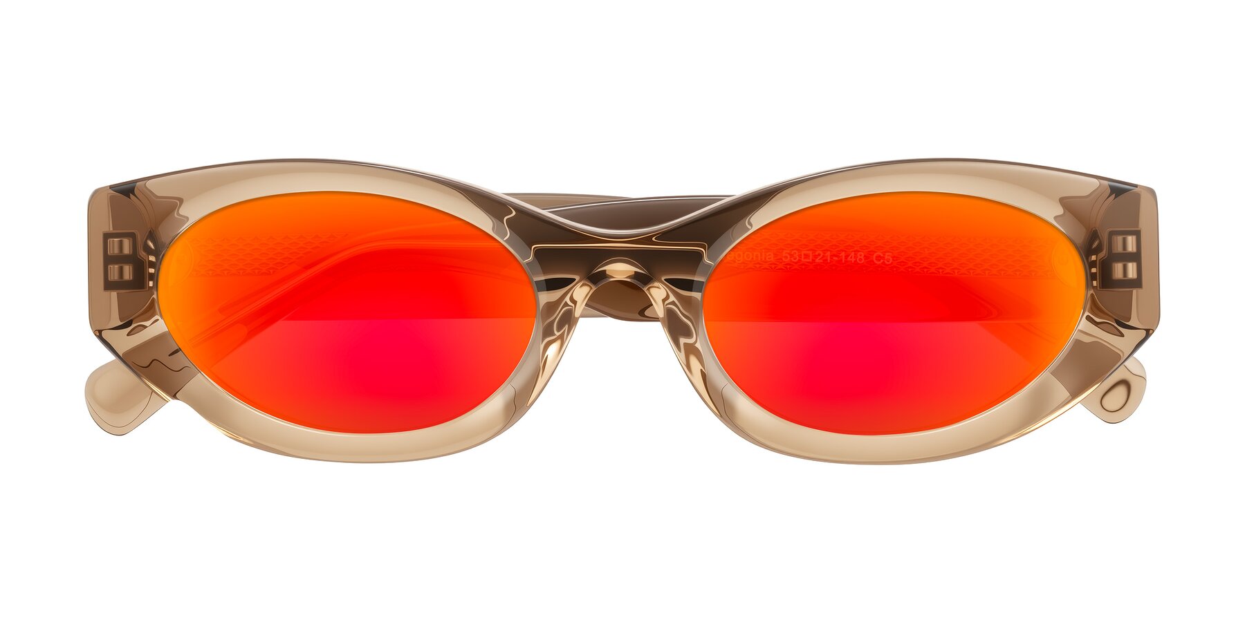Folded Front of Begonia in Light Brown with Red Gold Mirrored Lenses