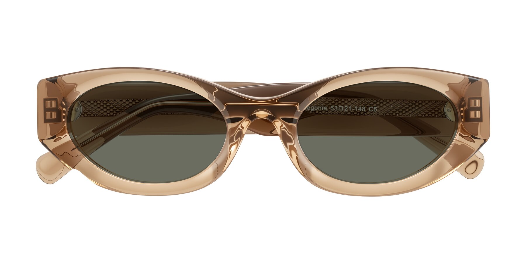 Folded Front of Begonia in Light Brown with Gray Polarized Lenses