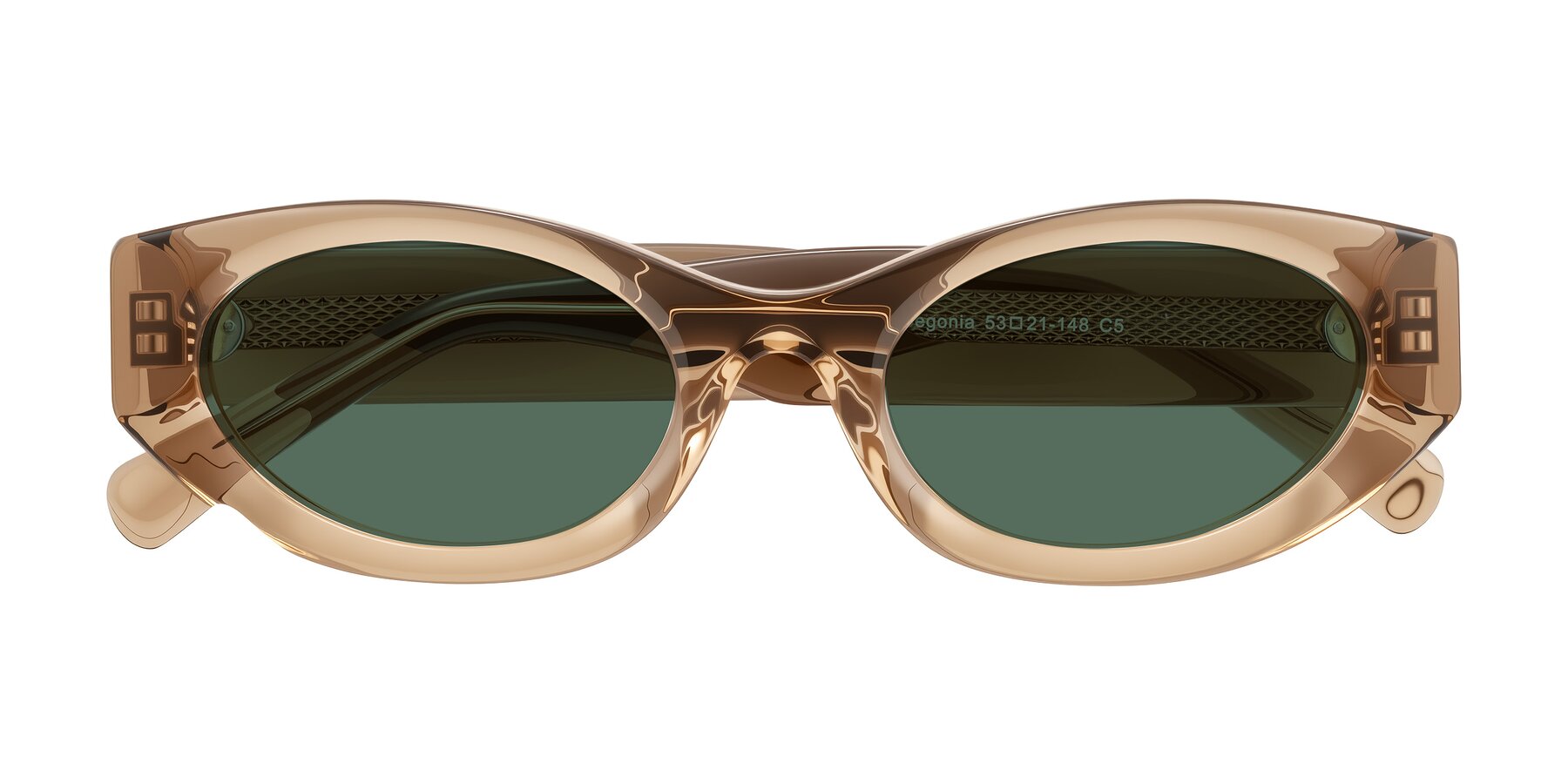 Folded Front of Begonia in Light Brown with Green Polarized Lenses