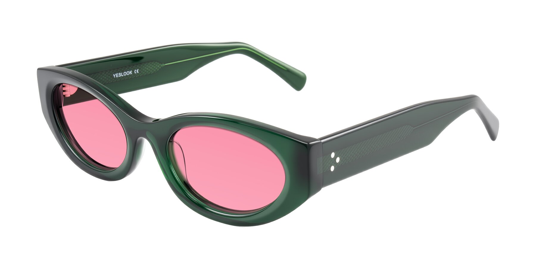 Angle of Begonia in Deep Crystal Green with Pink Tinted Lenses