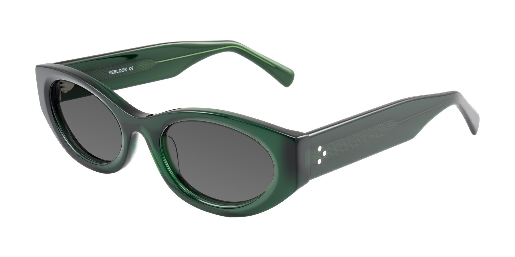 Angle of Begonia in Deep Crystal Green with Medium Gray Tinted Lenses