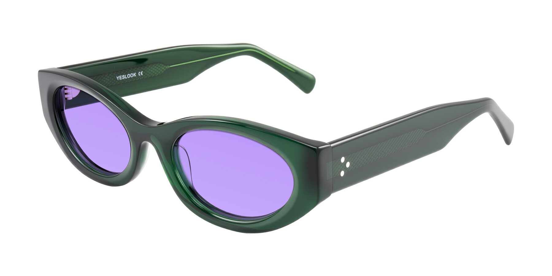 Angle of Begonia in Deep Crystal Green with Medium Purple Tinted Lenses