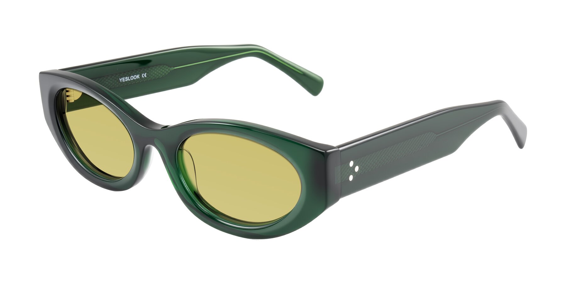 Angle of Begonia in Deep Crystal Green with Medium Champagne Tinted Lenses